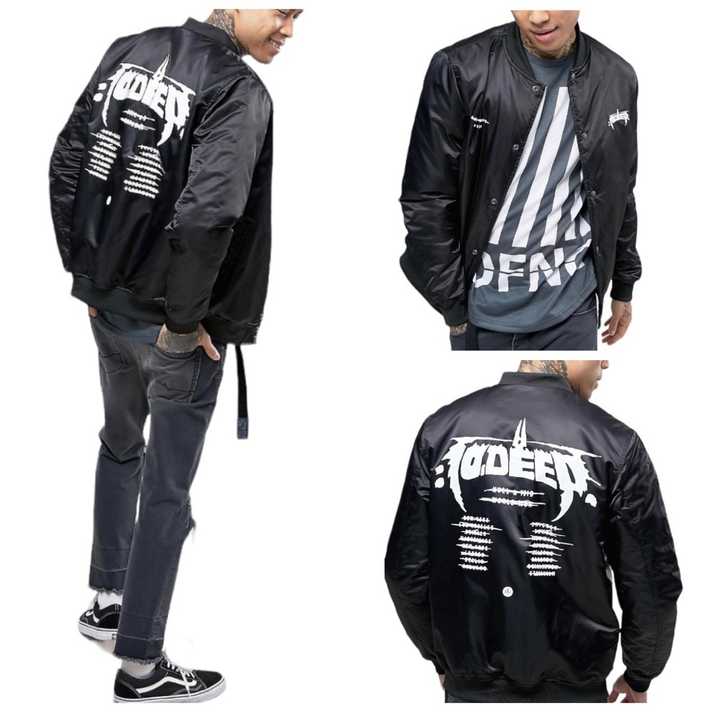 10 Deep Men’s XXL Black‎ Nylon Bomber Jacket Tour Graphic Back Streetwear